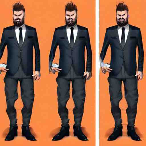 haracter concept of a rich daddy, 3 6 years old, wear suits, stubble, cramel hair, symmetrical character concept art, rendered in octane, trending by artstation, artbreeder 