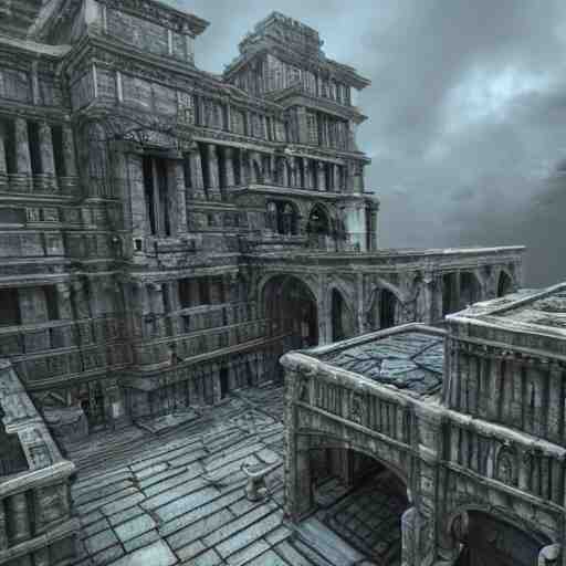 architecture from quake, lovecraftian, liminal space, unreal engine 5, hyper detailed, hyper realistic 