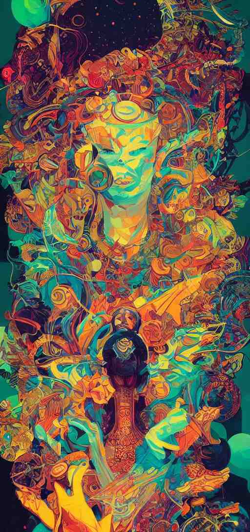 Tristan Eaton, victo ngai, peter mohrbacher, artgerm portrait of a global consciousness. psychedelic. neon colors