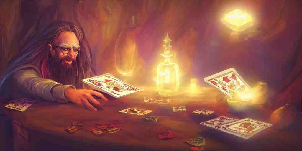 wizard shuffling cards, cards, fantasy, digital art, soft lighting, concept art, vibrant, 8 k 