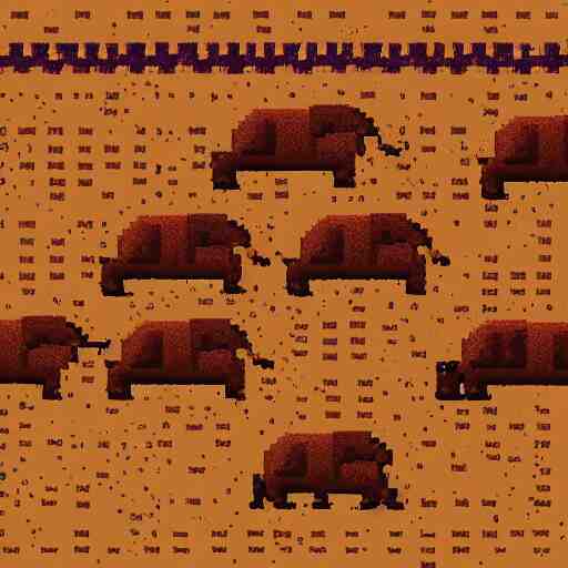 pixel art of elephants walking in the sahara desert 