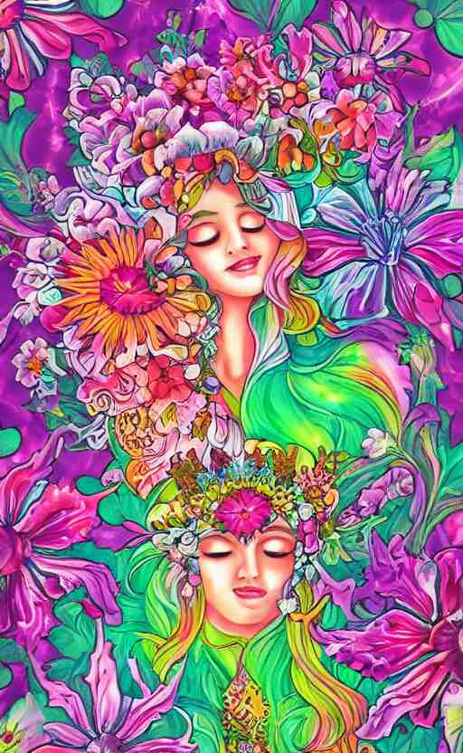 tranquil oblivion,  floral queen, artwork by artgem, art by lisa frank