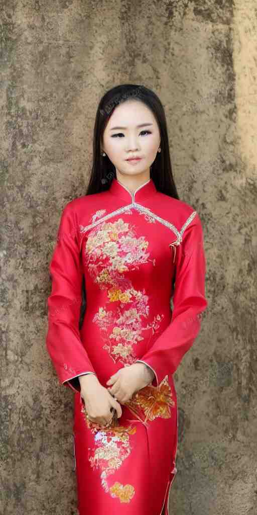 beautiful vietnamese woman wearing vietnamese ao dai, intricate, detailed, symmetric face 