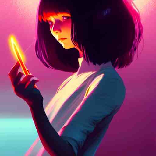 a woman holding a magic wand casting a spell, concept art by Ilya Kuvshinov, contest winner, fantasy art, official art, concept art, high detail, experimental, high quality, hyperrealistic, 4k