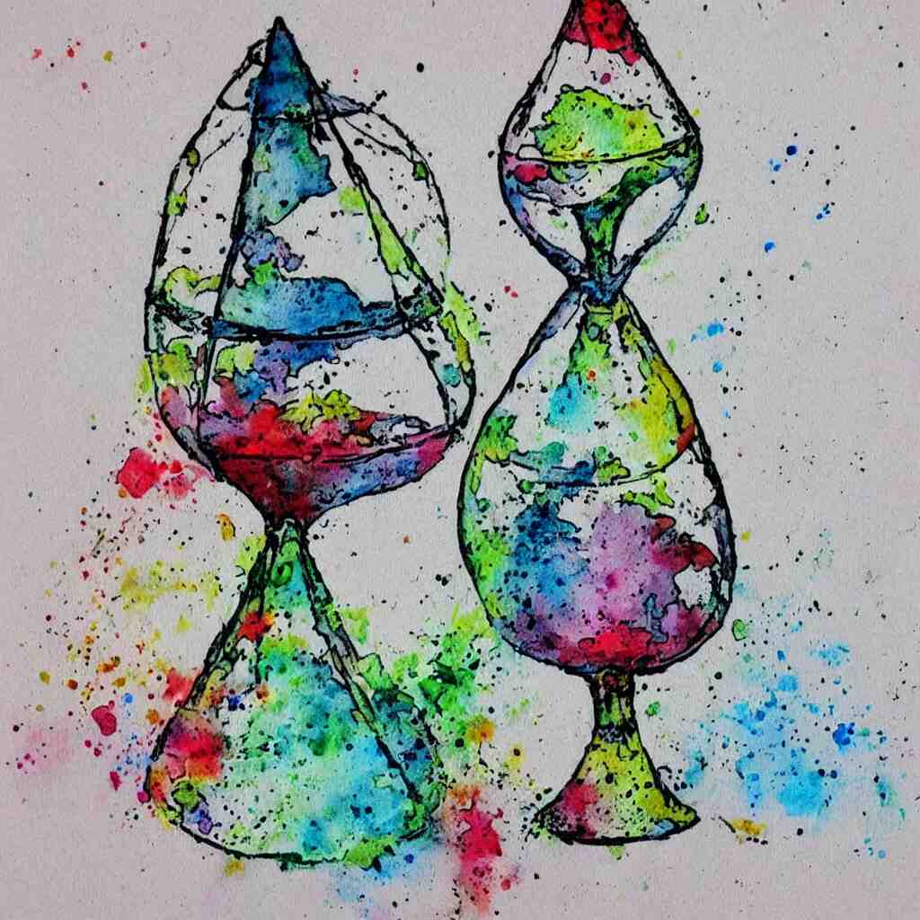 Splatter watercolor drawing of the hourglass of time