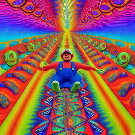 painting of mario relaxing by alex grey, psychedelic, vibrant, digital art, acrylic, 