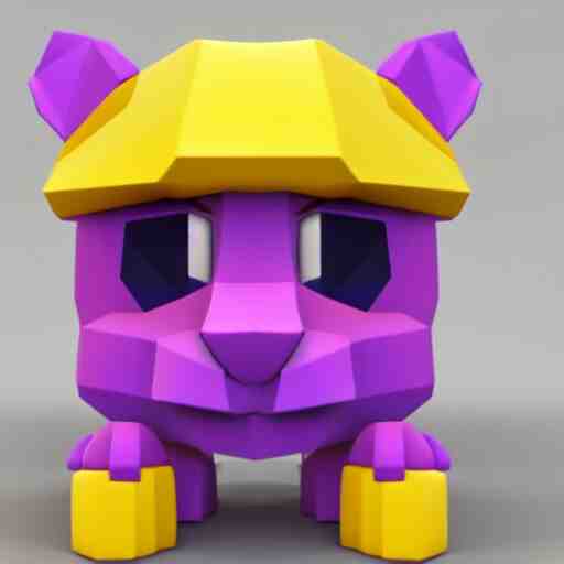 a small purple animal with a yellow box on its head, a low poly render by miyamoto, polycount, rayonism, low poly, polycount, rendered in maya 