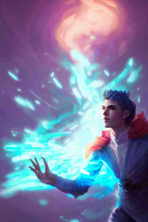 a human elemental sorcerer, blurred environment background, colorful magic effects, white skin, portrait, male, clothed, sharp focus, digital art, concept art, trending on artstation, dynamic lighting, by emylie boivin and rossdraws 