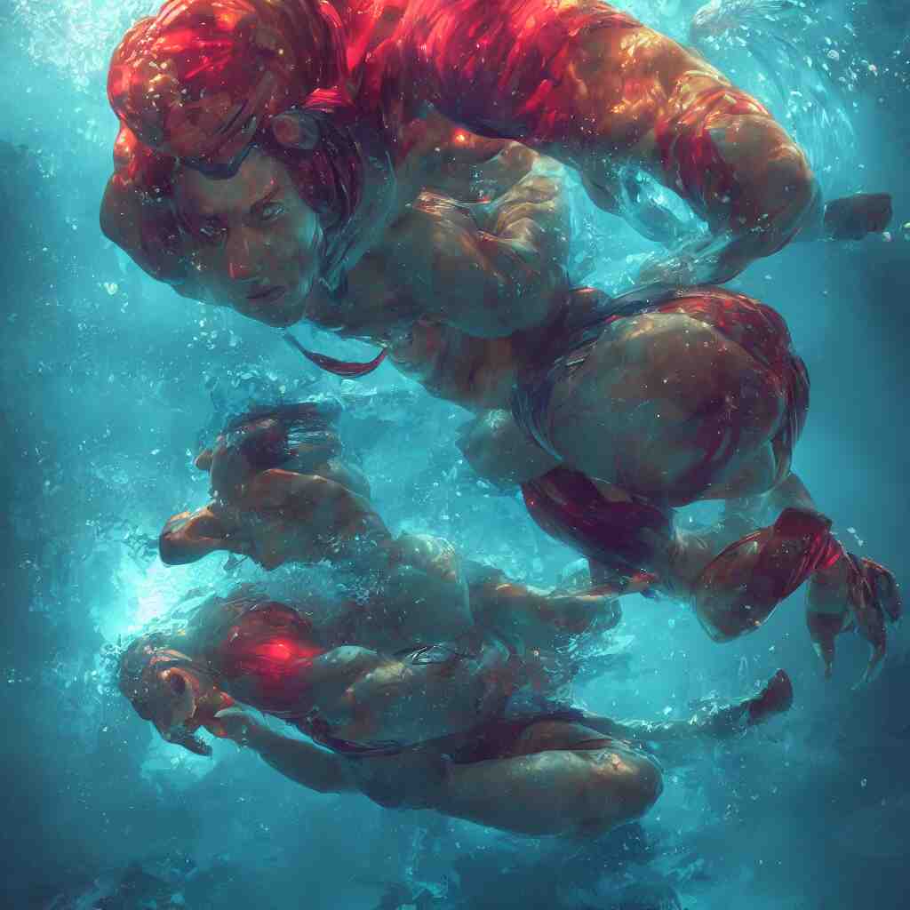 man underwater floating, vivid colors, sharp focus, digital art, Unreal Engine, Dramatic Lighting by Brom, trending on Artstation