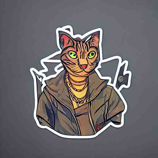 hydro sticker of a cyberpunk cat 