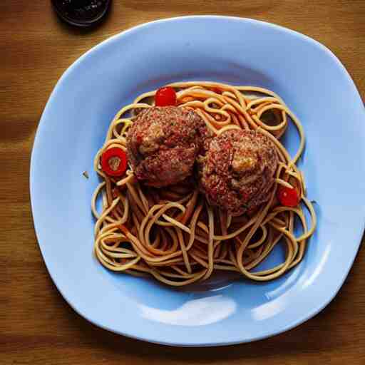 octopus with spaghetti as its tentacles, and a meatball as its body