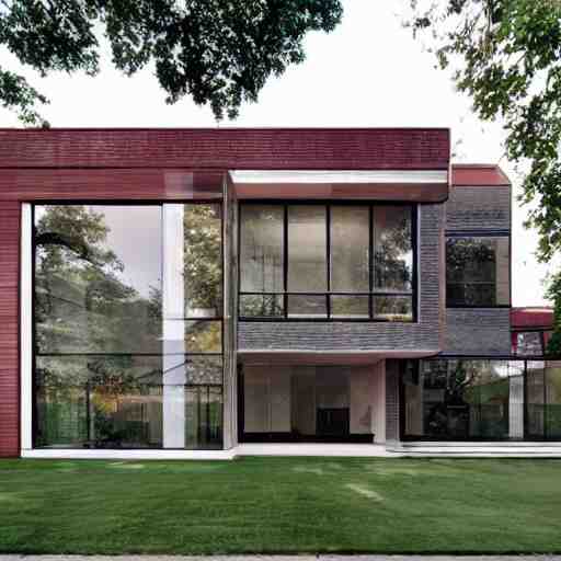 hyper realistic elevation of a house, brick, concrete, glass, wood 