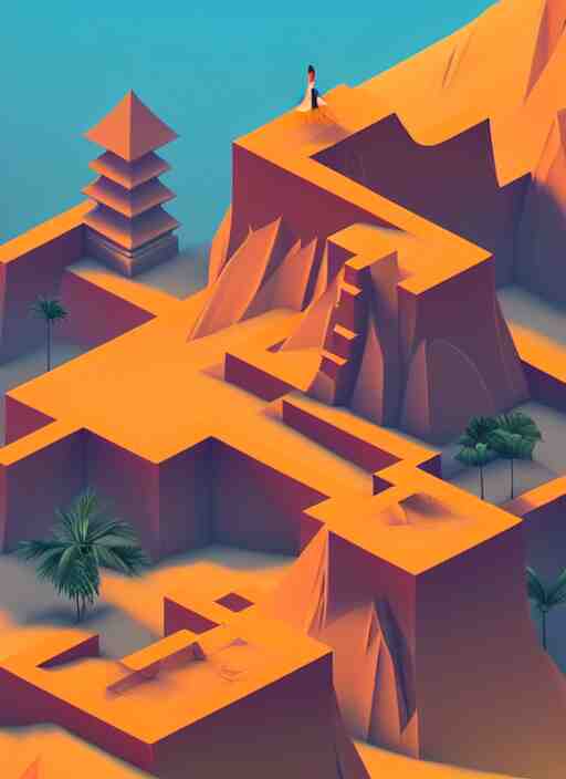 a low poly isometric render of bali in the style of monument valley, intricate, elegant, smooth shading, soft lighting, illustration, simple, solid shapes, by magali villeneuve, jeremy lipkin and michael garmash, rob rey and kentaro miura style, octane render 