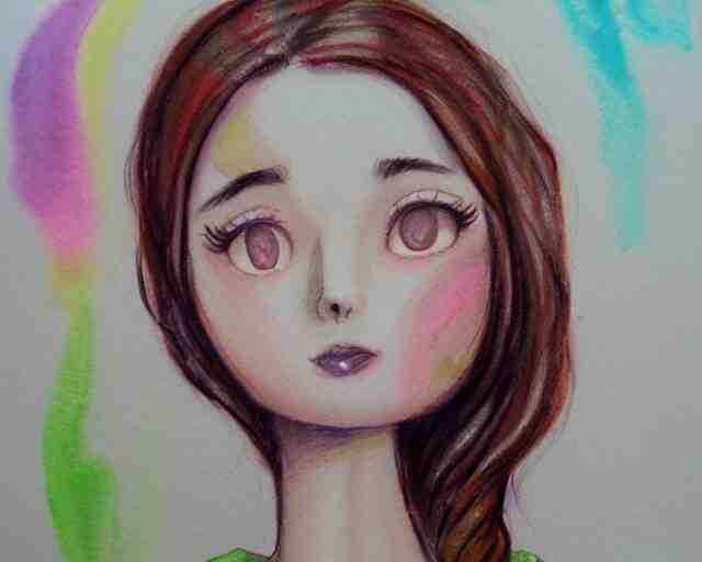 a girl with the ice cream watercolor colored pencil painting trending on artstation 