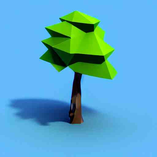 a 3d low poly object of just a small green tree on the blue background