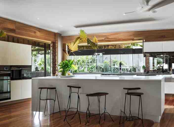 luxurious cannabis kitchen in australian suburban everyday life, charming and tranquil 