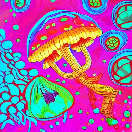 trippy mushrooms, acrilic paint, digital, artstation 