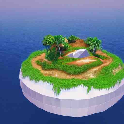 a floating island on an aquatic environment isometric art, south america landscape, low poly art, game art, artstation, 3D render, high detail, cgsociety, octane render