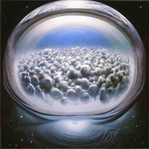 “ depiction of the beginning of the universe inside a snow globe, surreal, award winning, highly detailed, style by mark rogers, paul bonner, oil on canvas. ” 