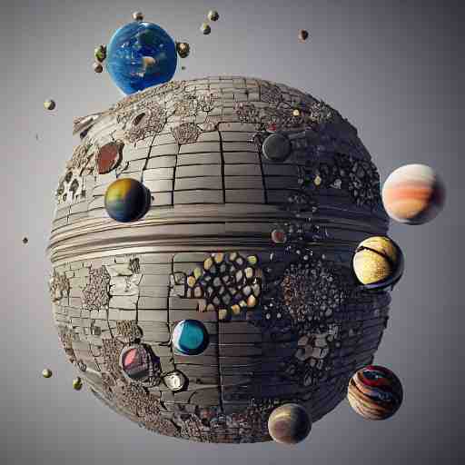 an old dirty trashcan full of discarded planets and stars hyperrealistic detailed beautiful intricate 3 d render 