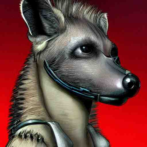 very cute baby cyborg hyena, realistic concept art, cyberpunk 