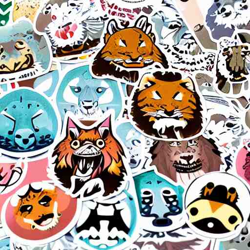 sticker illustration of angry animals 