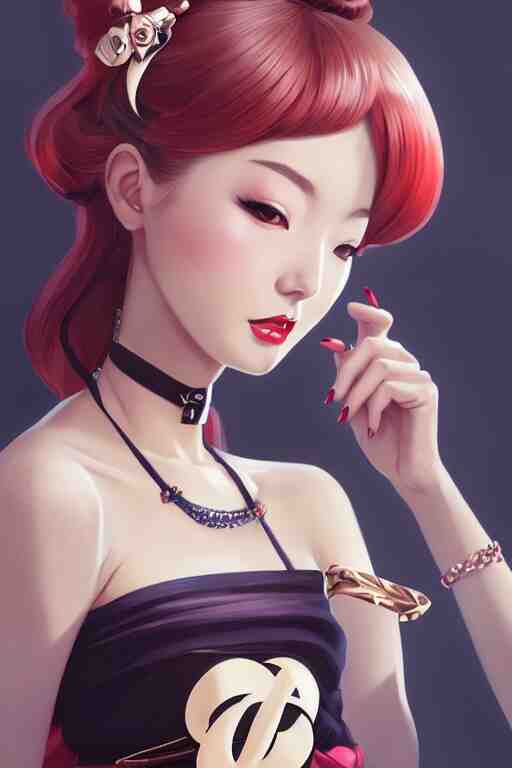 a pin up and beautiful fashion dreamlke japan girl with lv jewelry, character art, art by artgerm and wlop and and ilya kuvshinov, hyperdetailed, 8 k realistic, symmetrical, frostbite 3 engine, cryengine, dof, trending on artstation, digital art, chanel, dior, fantasy background 