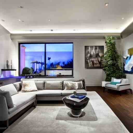 a modern villa living room in los angeles, hyper - realistic 