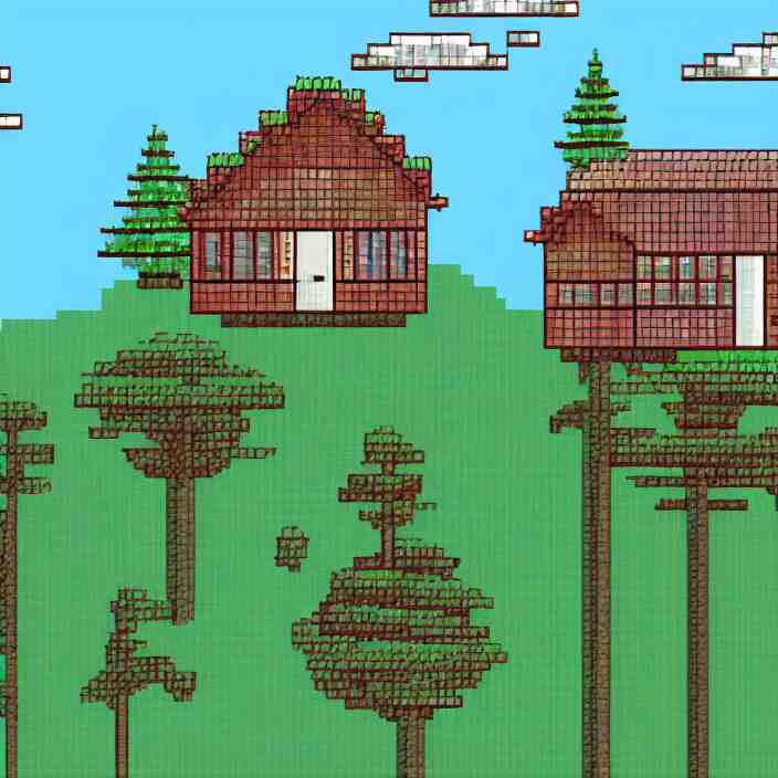 a building in a serene landscape, pixel art 