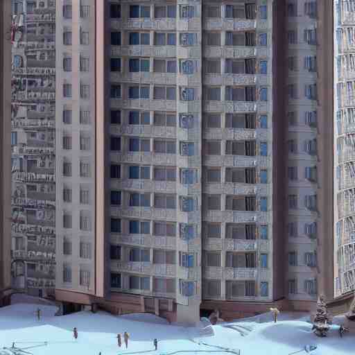 a snow globe with a soviet apartment building in it, a computer rendering by leandro erlich, diorama, trending on cgsociety, retrofuturism, tesseract, isometric, physically based rendering 