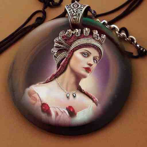 necklace helen of troy on a young beautiful woman neck, hyper realistic, 