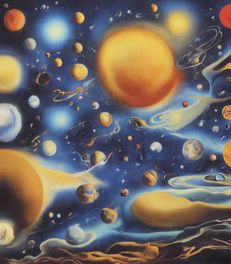 a beautiful surrealistic painting of planets and stars in the universe by salvador dali, trending on artstation., oil painting 