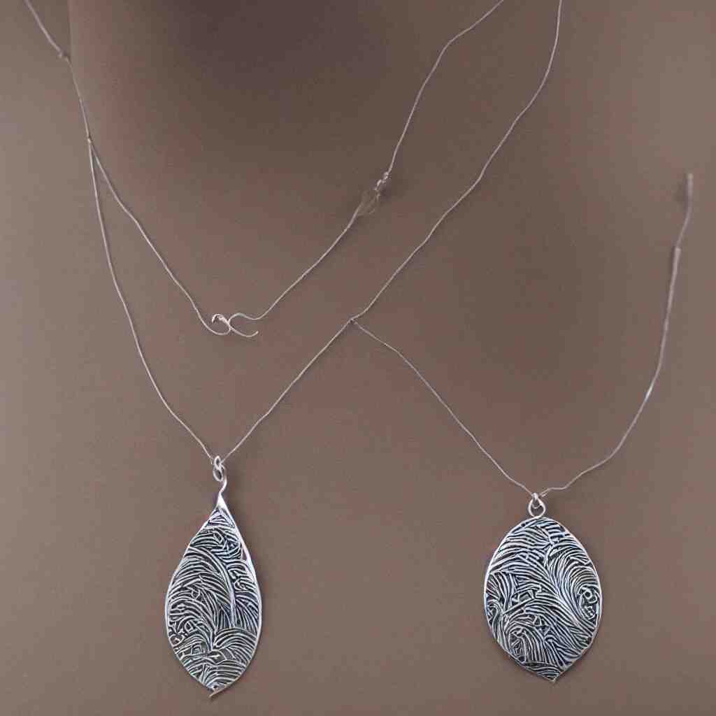 Amulet Of Wave inlaid in silver, on a young beautiful woman neck, realistic, clean,