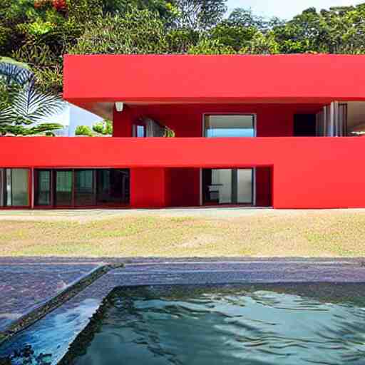 a modern red house in brazil, architecture 