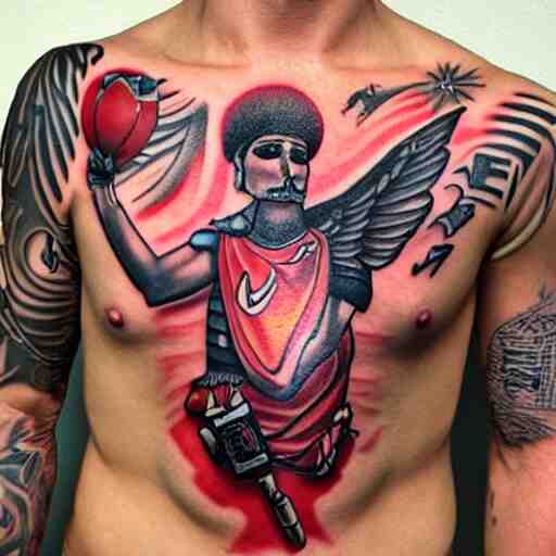 tatoo ink cyber, a swallow with a black beard wearing an athletic bilbao shirt, high detailed 