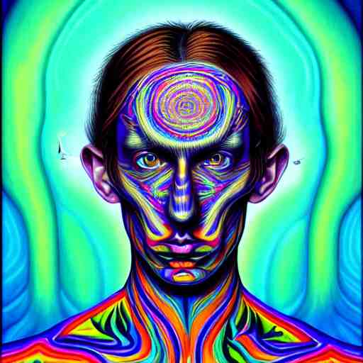 An extremely psychedelic portrait of Alex Gray, surreal, LSD, face, detailed, intricate, elegant, lithe, highly detailed, digital painting, artstation, concept art, smooth, sharp focus, illustration