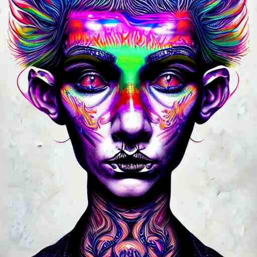 An extremely psychedelic portrait of punk rock, surreal, LSD, face, detailed, intricate, elegant, lithe, highly detailed, digital painting, artstation, concept art, smooth, sharp focus, illustration