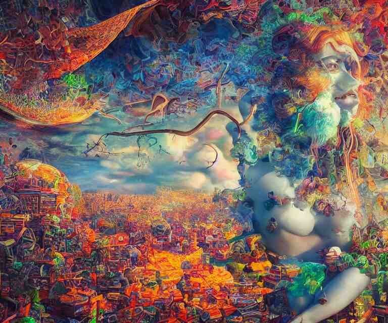 surrealism painting by mario martinez, part by tokio aoyama, ultra realistic, highly detailed, hypermaximalist, pastel colors, epic, masterpiece, dramatic lighting, fractals, 8 k, depth of field 