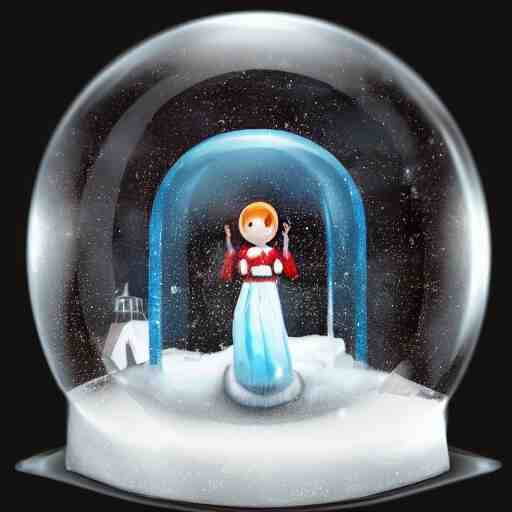 A snowglobe with a human trapped inside, the human is terrified banging on the glass, trending on artstation