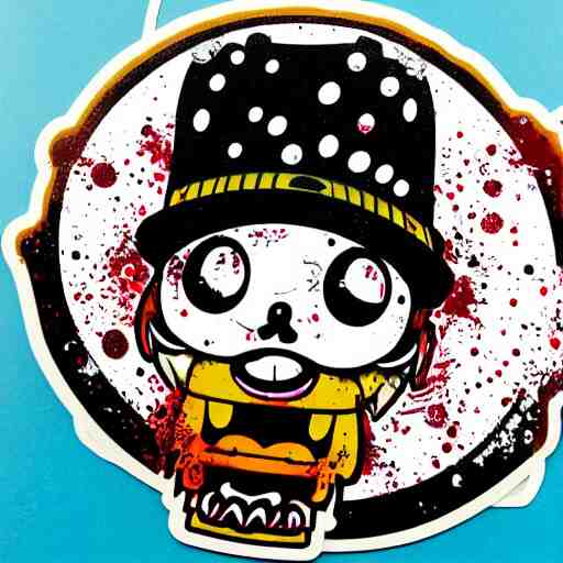 die cut sticker, tony chopper wearing a strawhat, splatter paint 