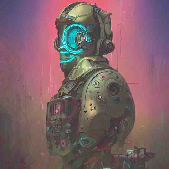 a beautiful portrait painting of a ( ( ( cyberpunk ) ) ) armor by simon stalenhag and pascal blanche and alphonse mucha and nekro. in style of digital art. colorful comic, film noirs, symmetry, brush stroke, vibrating colors, hyper detailed. octane render. trending on artstation 