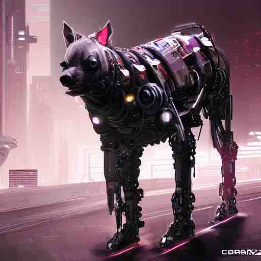 cybernetically enhanced cyborg hyena, realistic cyberpunk 2 0 7 7 concept art 