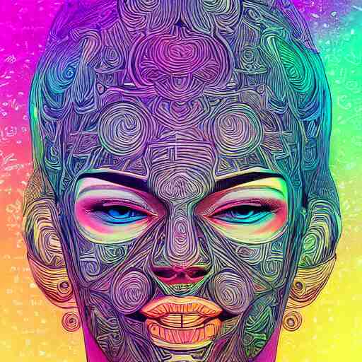 the head of a beautiful woman partially made of rainbows, an ultrafine detailed illustration by james jean, final fantasy, intricate linework, bright colors, behance contest winner, vanitas, angular, altermodern, unreal engine 5 highly rendered, global illumination, radiant light, detailed and intricate environment 