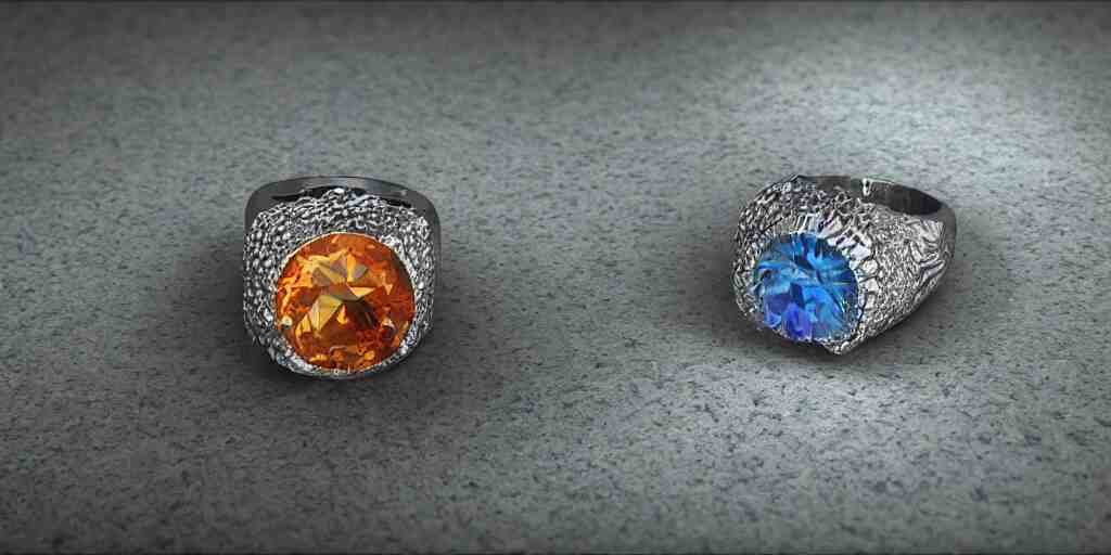 magic crystal ring, fire, stone, crystal, engravings, diamonds, colorful, art by gerald brom, greg rutkowski, photo realism, unreal engine, c 4 d 