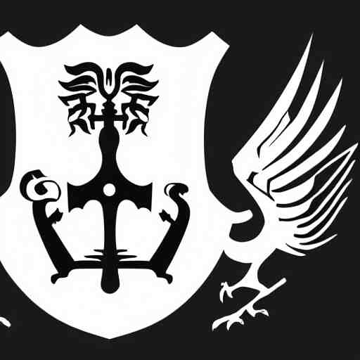 a coat of arms, a black sword on a white background 