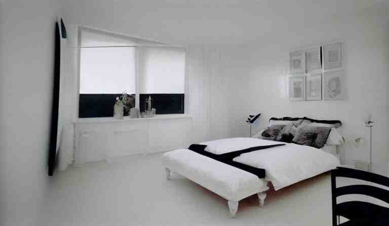 A bedroom designed by Peter Saville, 35mm film, long shot