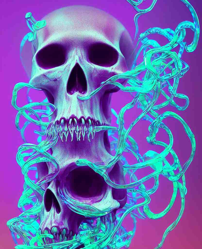 close-up portrait of skull dichroic orchid jellyfish skull, betta fish, bioluminiscent creatures, intricate artwork by Tooth Wu and wlop and beeple. octane render, trending on artstation, greg rutkowski very coherent symmetrical artwork. cinematic, hyper realism, high detail, octane render, 8k