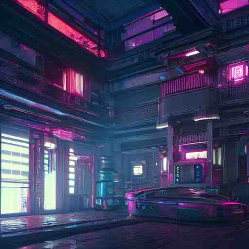 A photograph of a cyberpunk mansion set in a cyberpunk utopia. Highly detailed, 8k wallpaper, HDR, concept art, unreal engine 5, 4k, 8k, ray tracing, bloom, lens flare