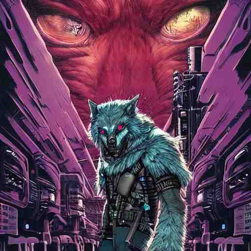 portrait of a cybernetic werewolf warrior with white fur and power armor, cyberpunk concept art by josan gonzales and moebius and enki bilal and and dan mumford and jean claude meziere and philippe druilleg 