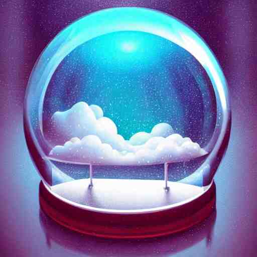 a rainstorm inside a snowglobe. Beautiful colorful clouds in moody greys and blues. High quality digital art, trending on artstation